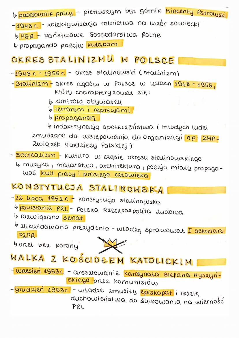 Polska w
czasach
stalinizmu
POWSTANIE
PZPR
POWSTANIE PAPR
- wrzesień 1947 r. konferencja w Szklarskiej Porębie
↳odsunięto od wiadzy Władysta