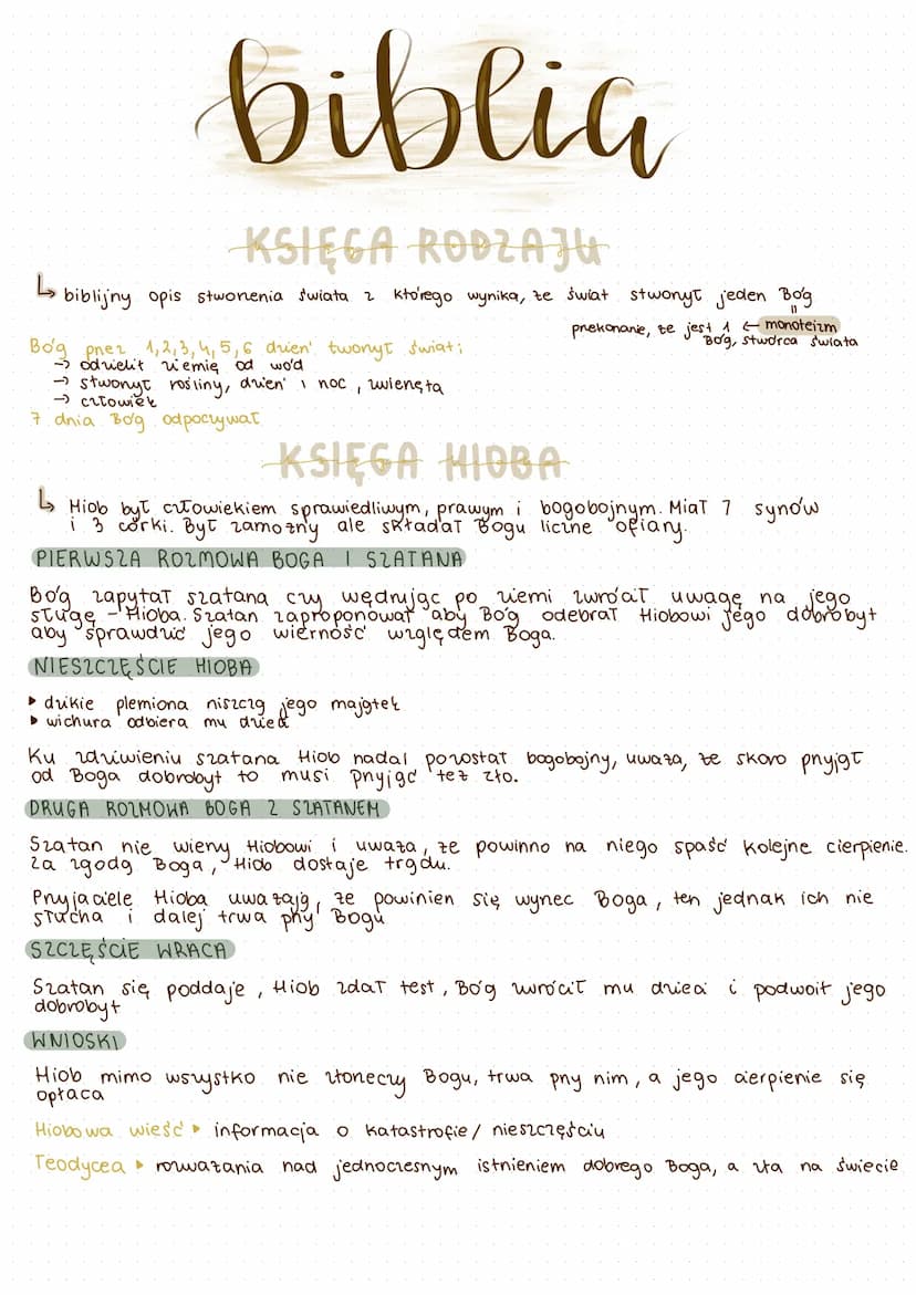biblia
KSIĘGA RODZAJU
L
biblijny opis stworzenia swiata z którego wynika, że świat stwonyt jeden Bog
prekonanie, ze jest 1 ← monoteizm
Bog, 
