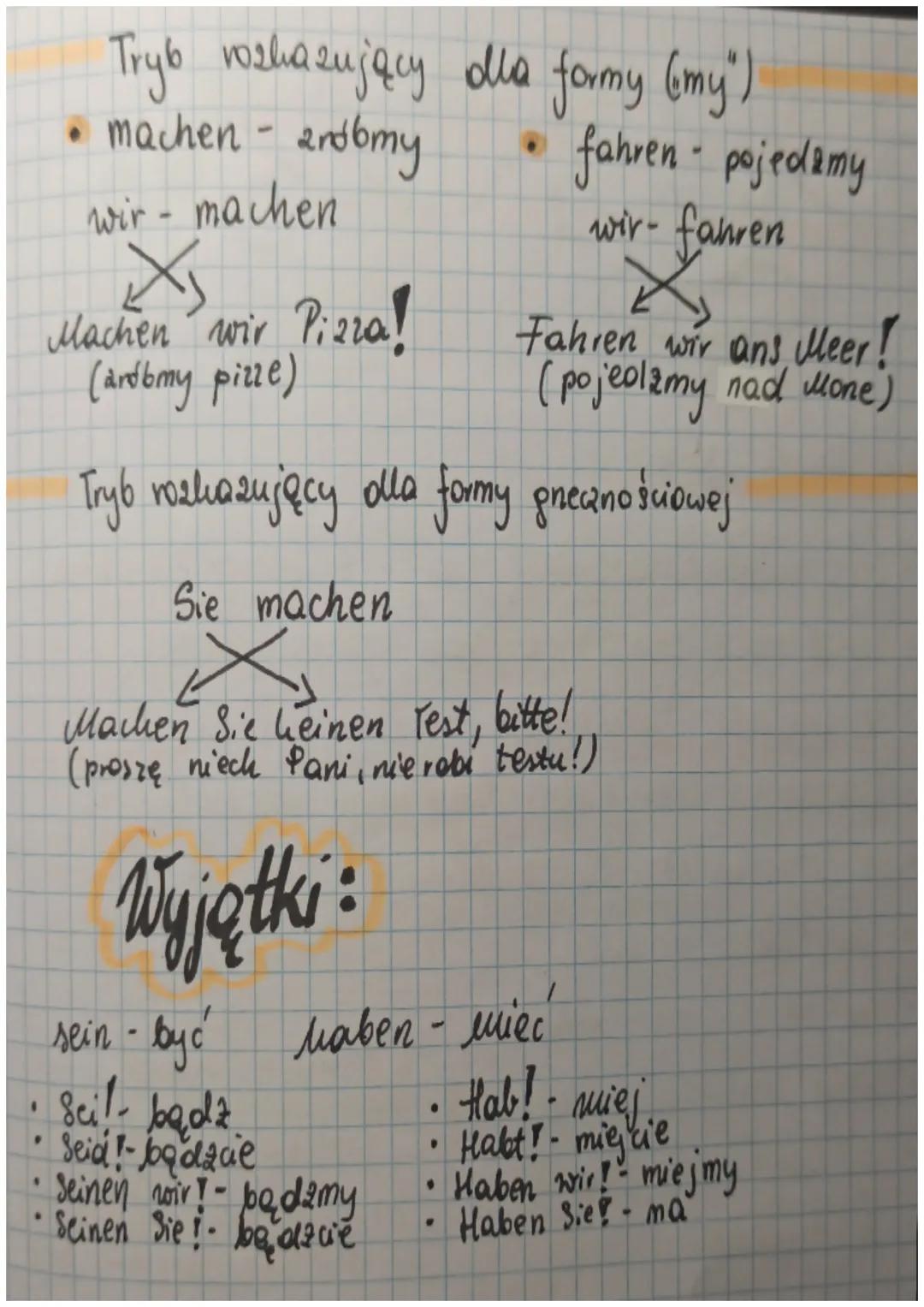 Stunde:
Tryb rozkazujący.
tryb rozkazujący olla I osoby
machen - robić"
- mach
Mach die Aufgabe!
aufräumen - spnątać"
du raumst... auf
Raum 