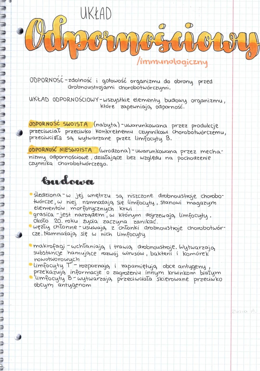 a
UKŁAD
/immunologiczny
ODPORNOŚĆ-zdolność i gotowość organizmu do obrony przed
drobnoustrojami chorobotwórczymi.
UKŁAD ODPORNOŚCIOWY- wszys
