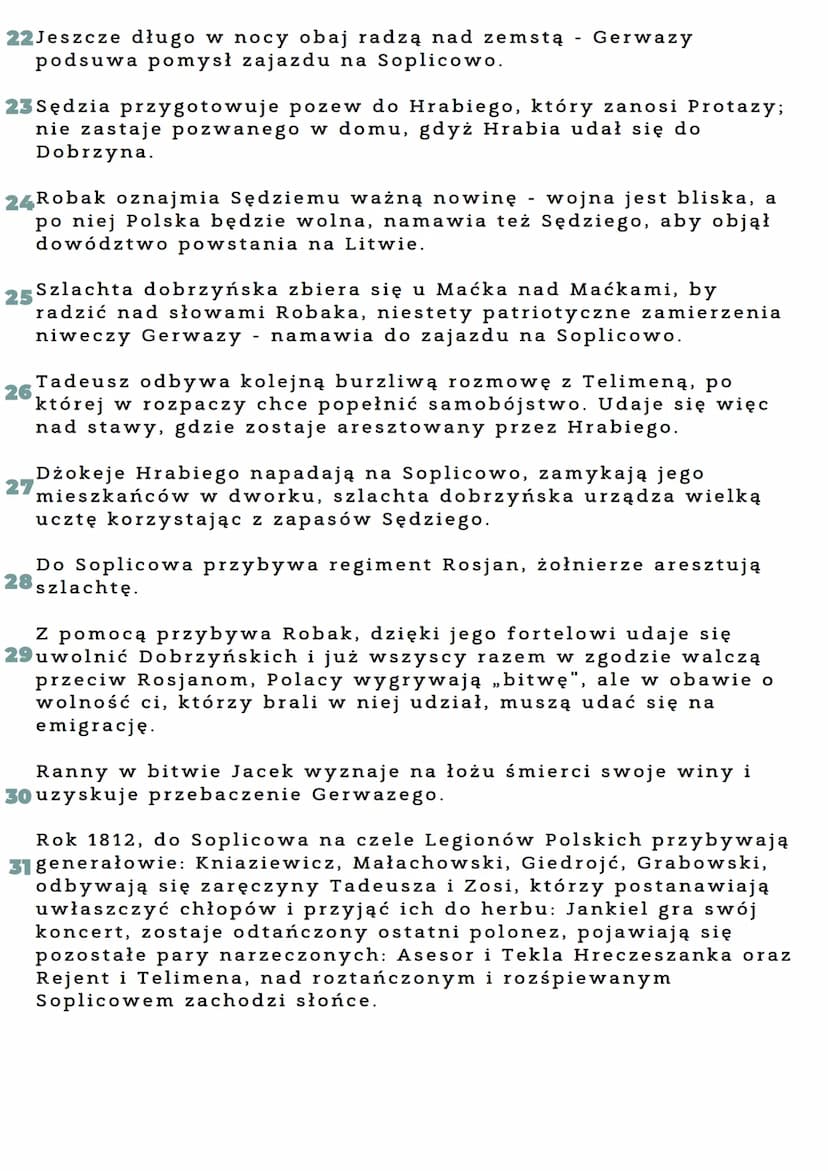 PAN
TADEUSZ
GENEZA
Główną inspiracją do napisania "Pana Tadeusza" była
klęska powstania listopadowego. Utwór przedstawiając
walki doby napol
