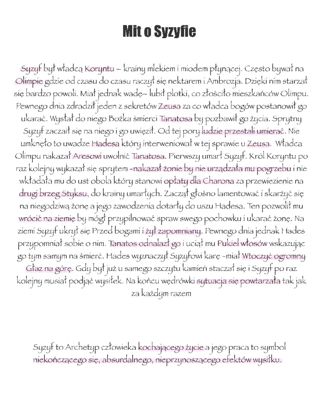 Mit o Syzyfie matura Mitologia