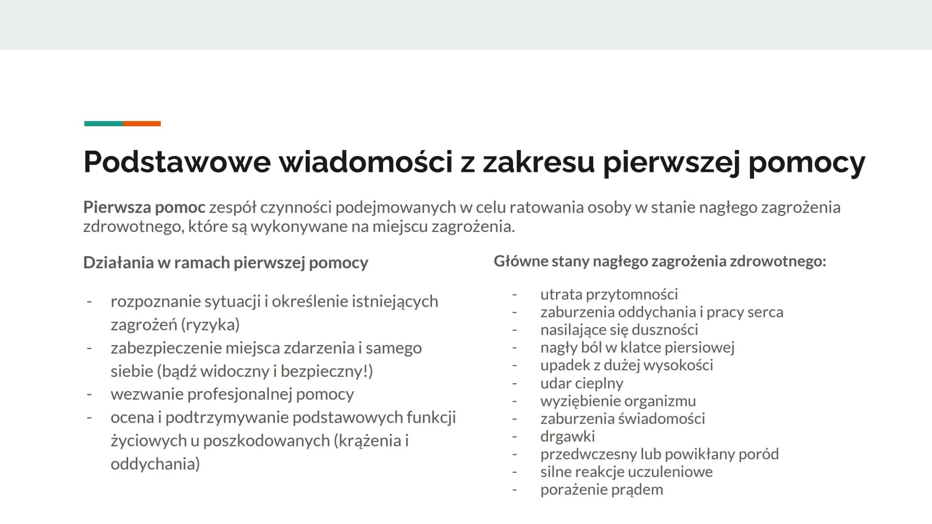 Podstawy pierwszej pomocy
Amelia Kowalewska I AK Podstawowe wiadomości z zakresu pierwszej pomocy
Pierwsza pomoc zespół czynności podejmowan