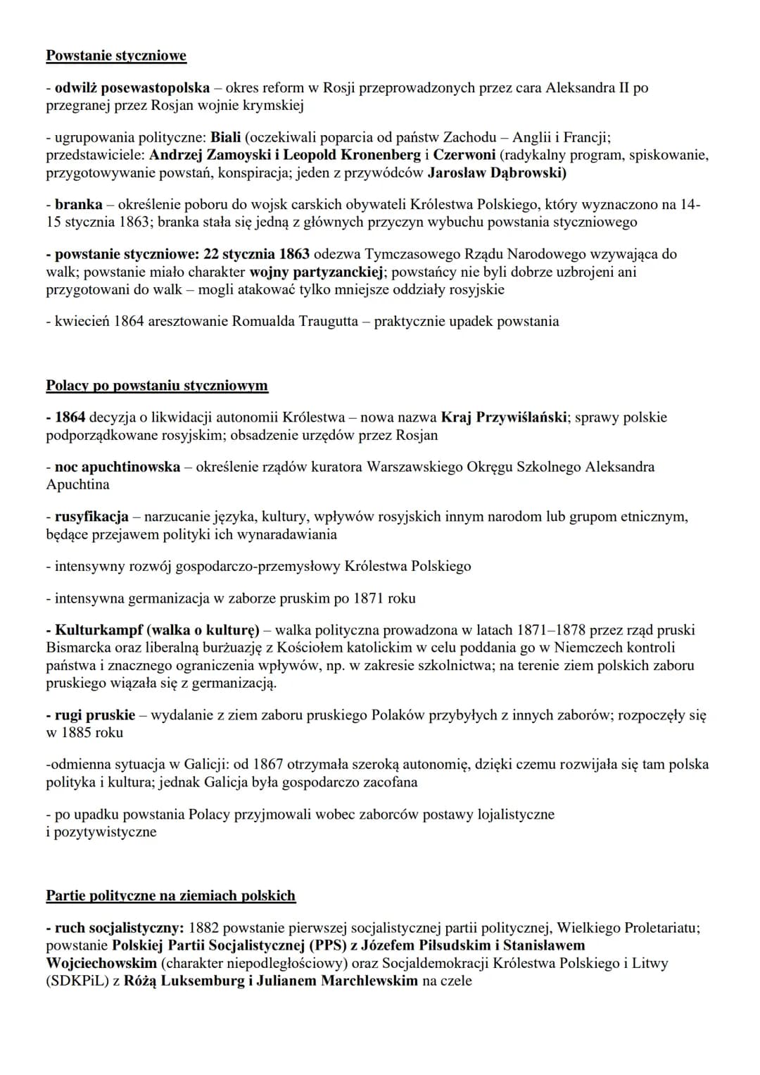 Powstanie styczniowe
- odwilż posewastopolska - okres reform w Rosji przeprowadzonych przez cara Aleksandra II po
przegranej przez Rosjan wo