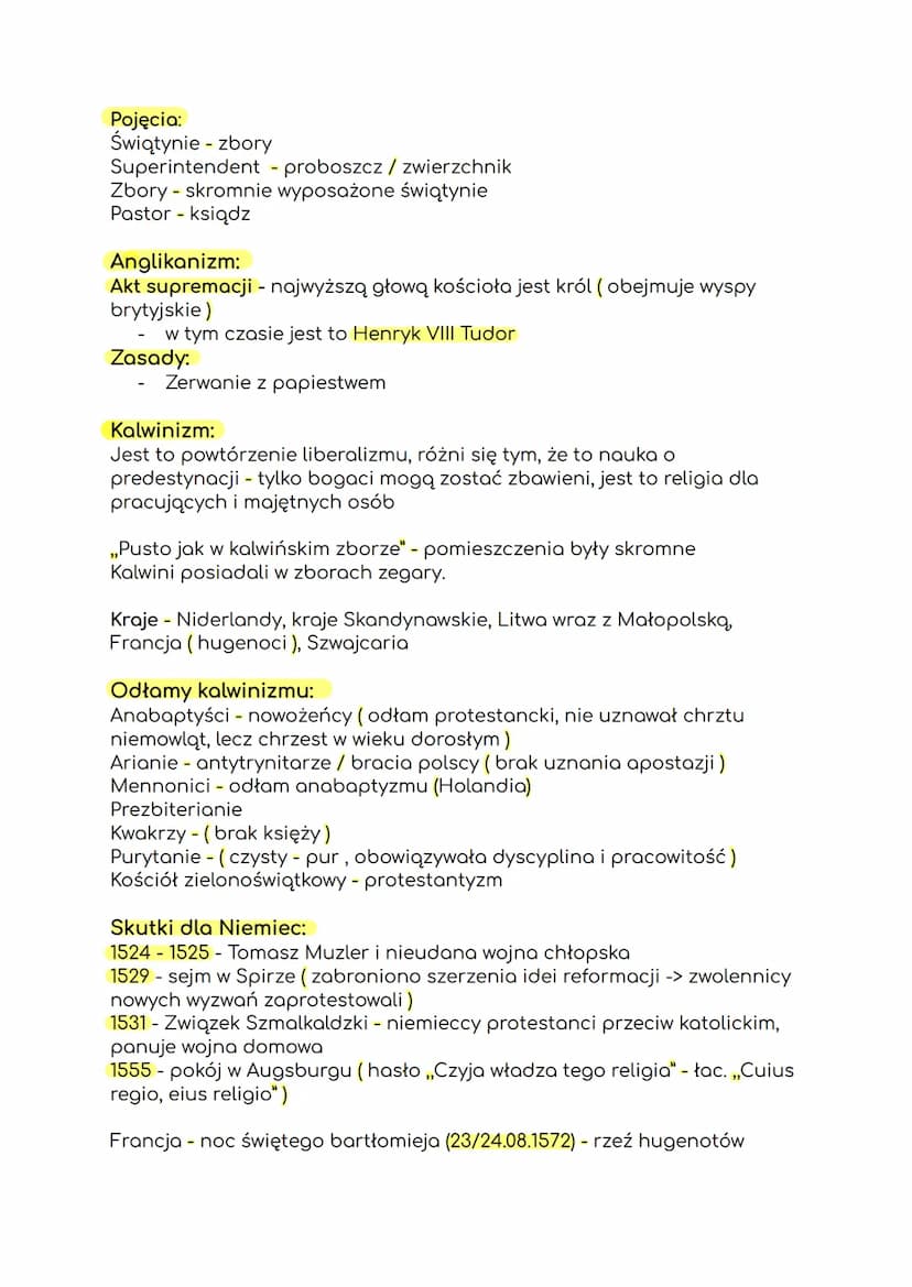 Reformacja - okres rozłamu w kościele katolickim i powstanie nowych
wyznań protestanckich (ewangelijnych).
1517 luteranizm
1534-anglikanizm
