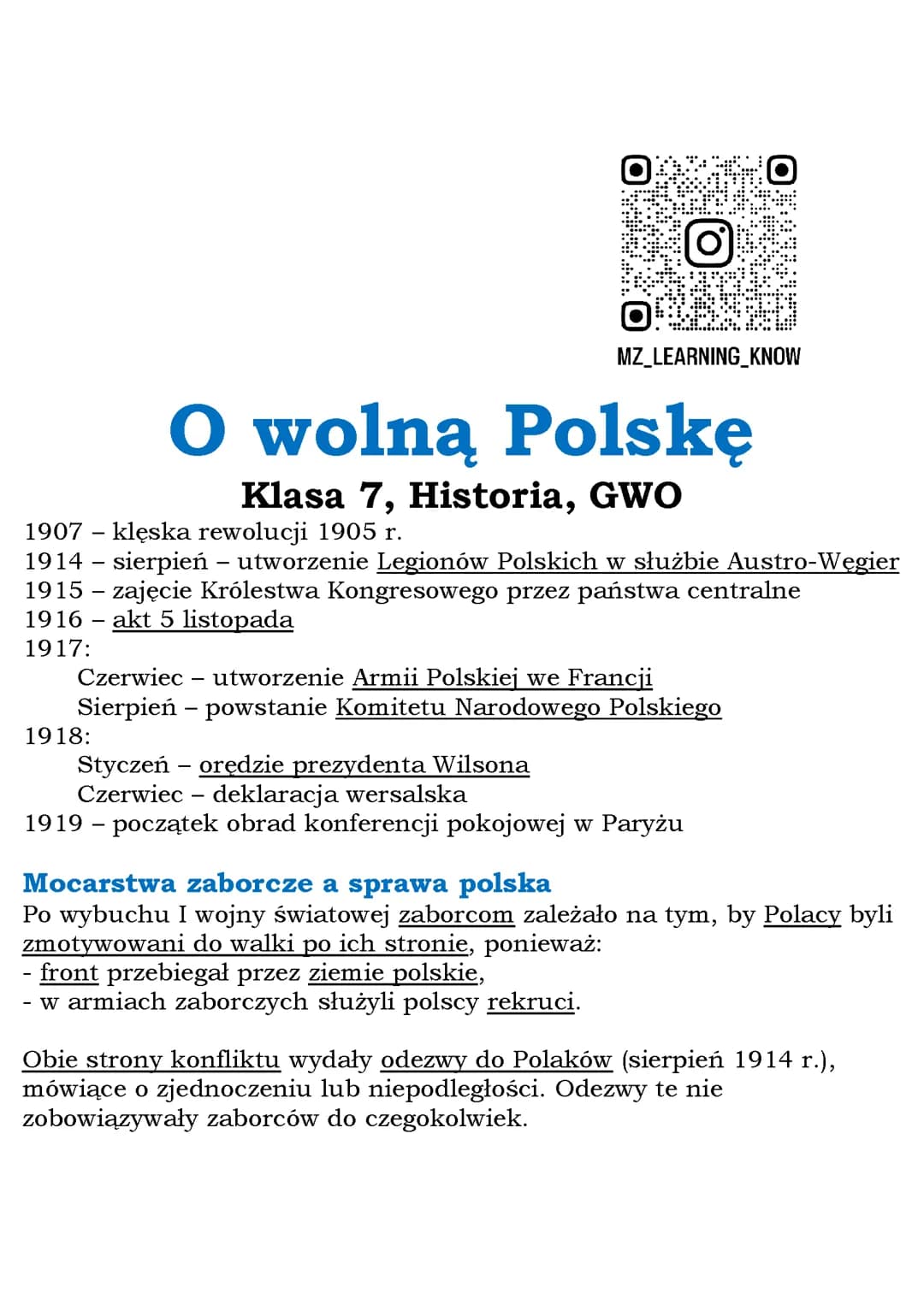O wolną Polskę Klasa 7, Historia, GWO