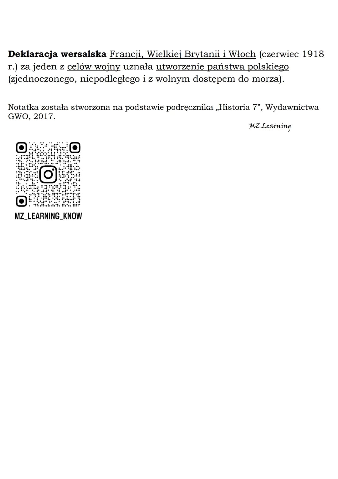 --- OCR Start ---
MZ_LEARNING_KNOW
O wolną Polskę
Klasa 7, Historia, GWO
1907 - klęska rewolucji 1905 г.
1914 - sierpień - utworzenie Legion