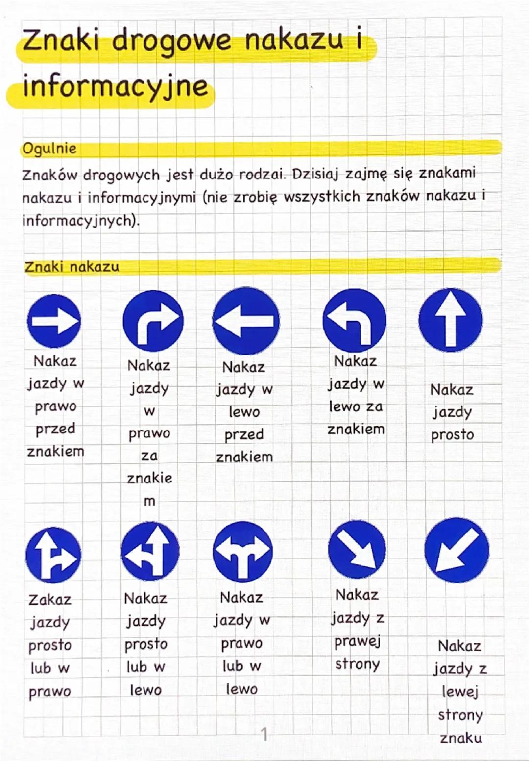 # Znaki drogowe nakazu i
informacyjne

Ogulnie

Znaków drogowych jest dużo rodzai. Dzisiaj zajmę się znakami
nakazu i informacyjnymi (nie zr