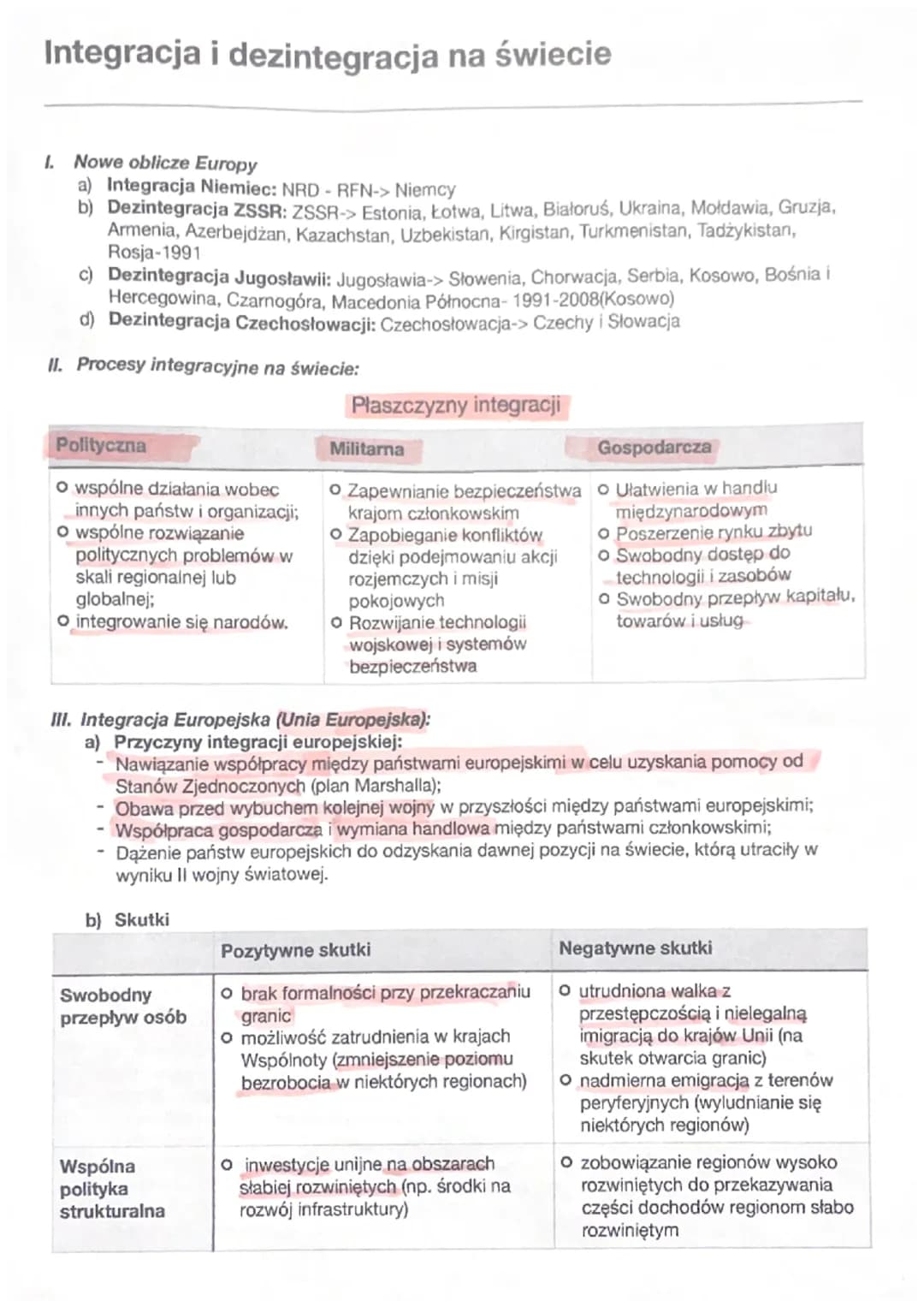 Integracja i dezintegracja na świecie
I. Nowe oblicze Europy
a) Integracja Niemiec: NRD - RFN-> Niemcy
b) Dezintegracja ZSSR: ZSSR-> Estonia