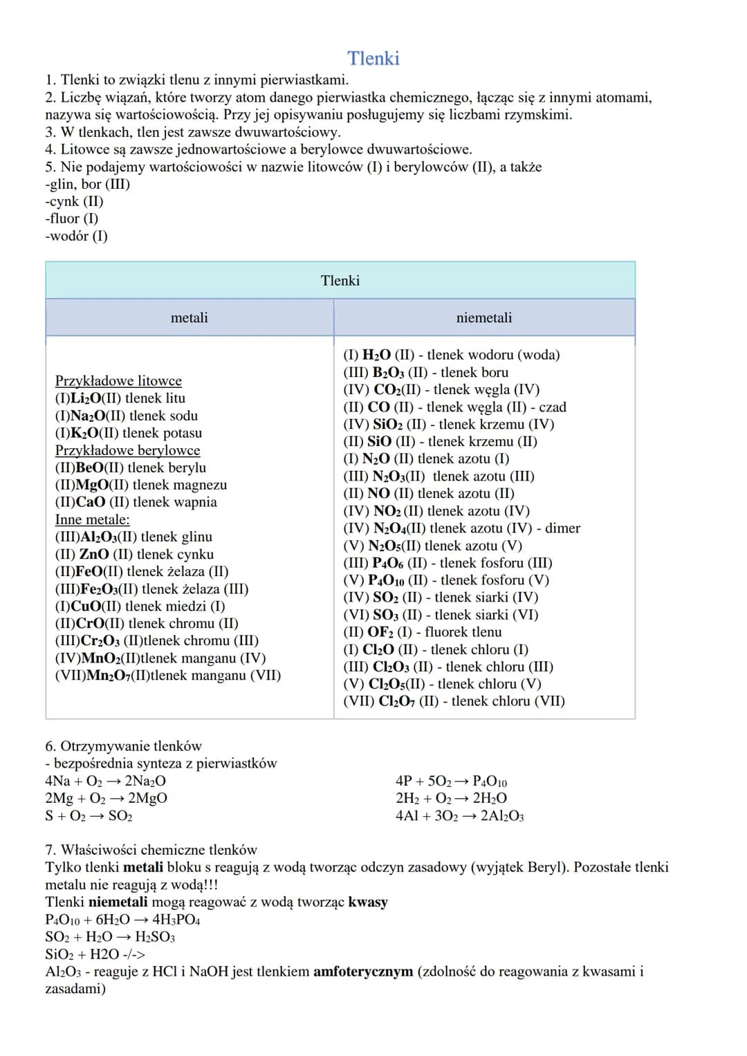 1. Tlenki to związki tlenu z innymi pierwiastkami.
2. Liczbę wiązań, które tworzy atom danego pierwiastka chemicznego, łącząc się z innymi a