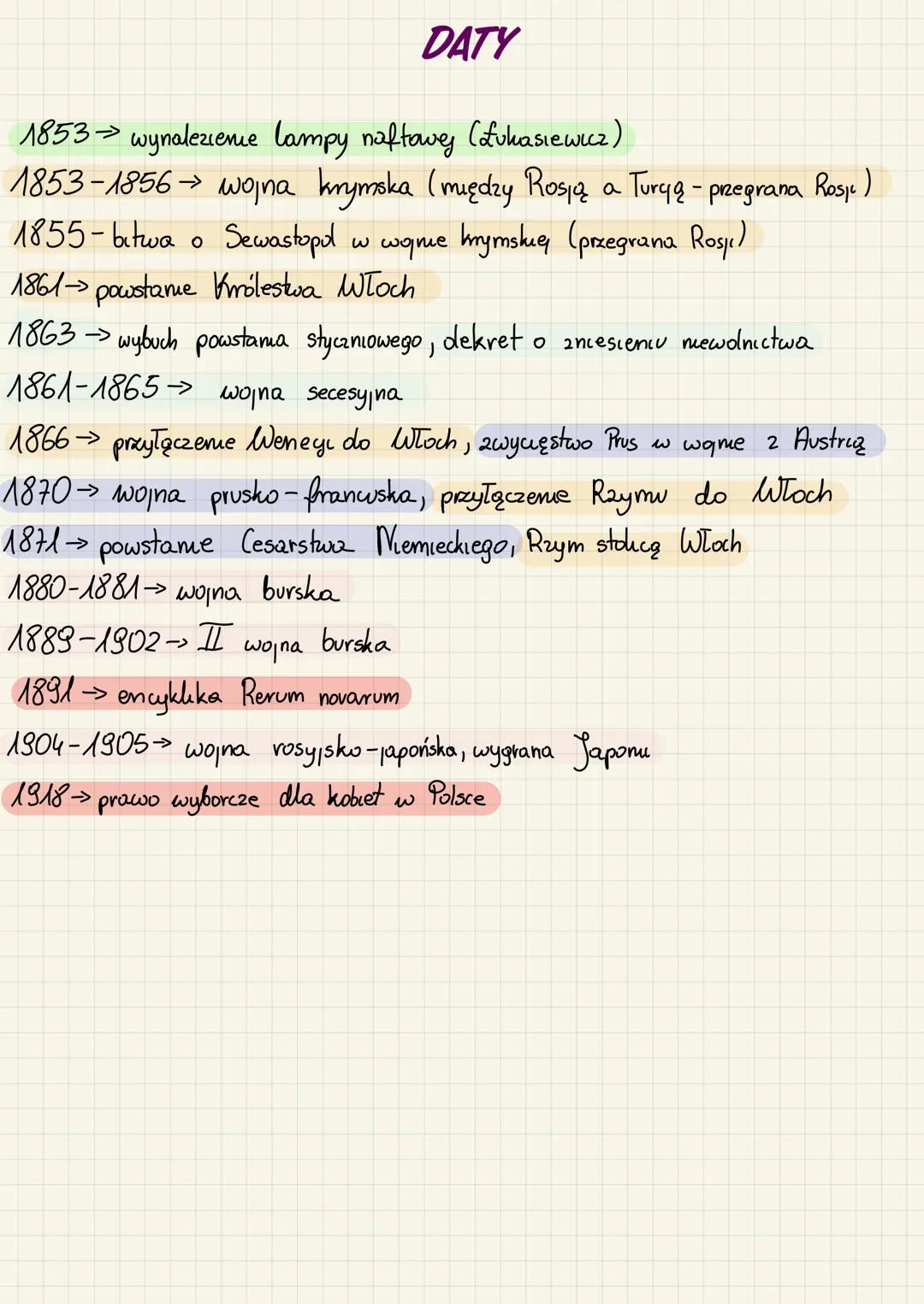 DATY
1853 wynalezienie lampy naftowy (ofukasiewicz)
1853-1856 → wojna krymska (między Rosją a Turyą - przegrana Rosic)
1855- bitwa o Sewasto