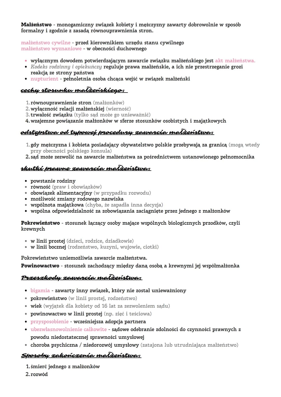 Małżeństwo monogamiczny związek kobiety i mężczyzny zawarty dobrowolnie w sposób
formalny i zgodnie z zasadą równouprawnienia stron.
małżeńs
