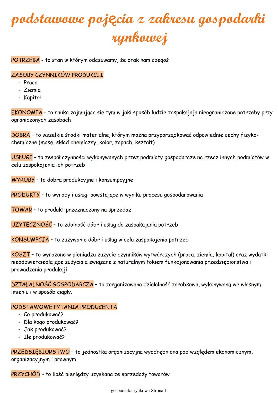 # podstawowe pojęcia z zakresu gospodarki
rynkowej

POTRZEBA - to stan w którym odczuwamy, że brak nam czegoś

ZASOBY CZYNNIKÓW PRODUKCJI
- 