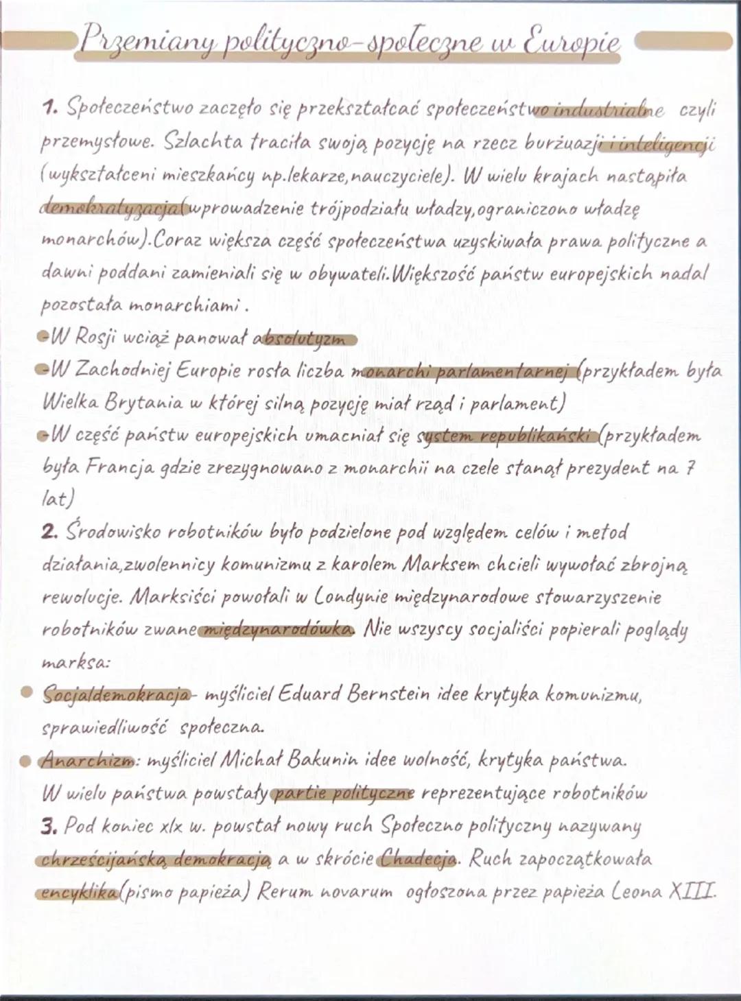 ●Przemiany polityczno-społeczne w Europie
1. Społeczeństwo zaczęło się przekształcać społeczeństwo industrialne czyli
przemysłowe. Szlachta 
