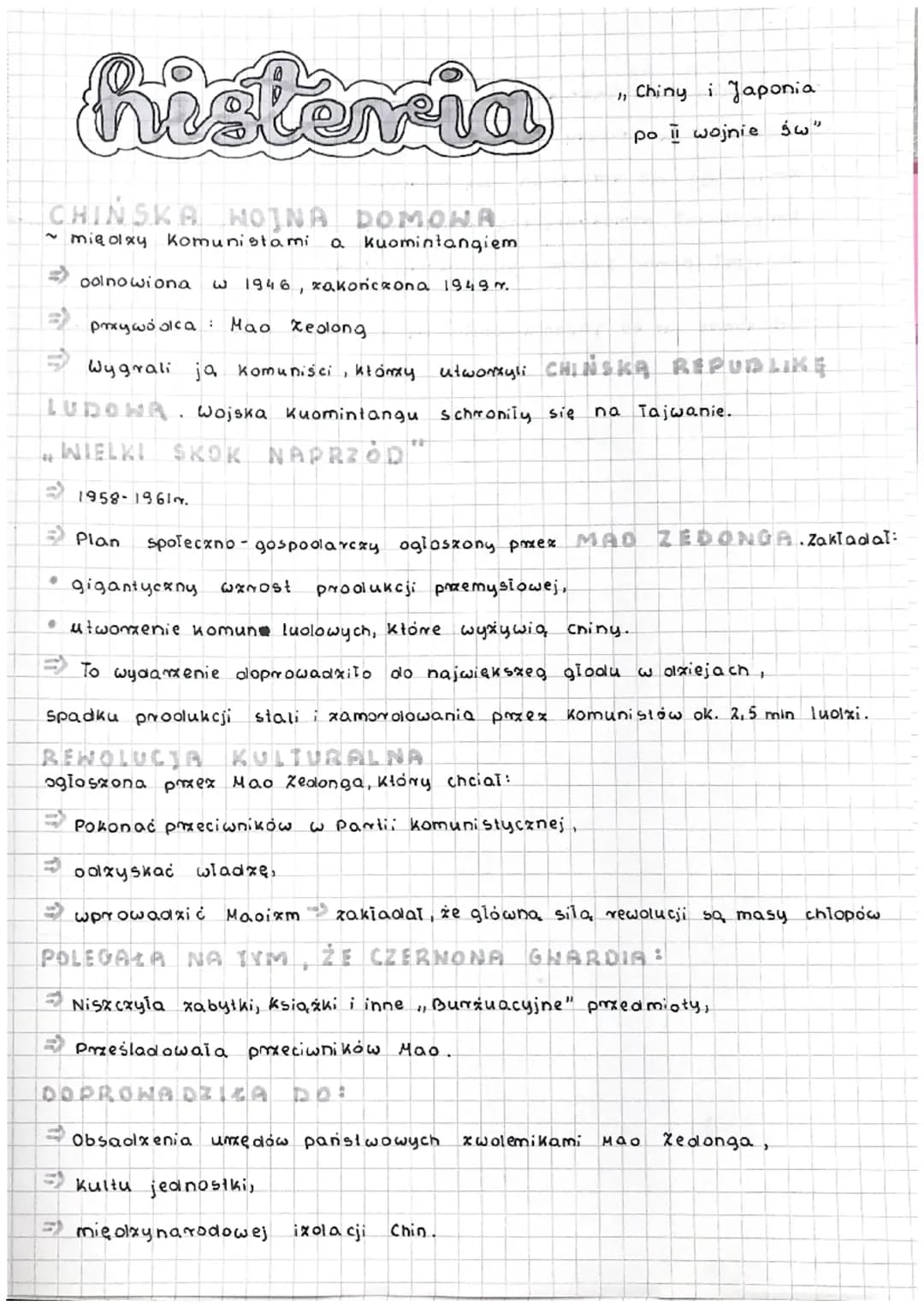 histeria
CHINSKA HOJNA DOMOWA
~ między komunistami a kuomintangiem
4
oolnowiona w 1946, zakończona 1949 m.
prxywoolca: Mao Zedong
Wygrali ja