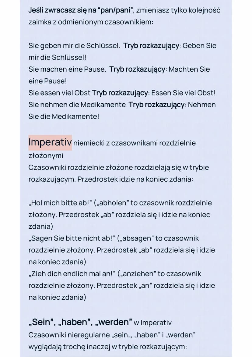 Jak tworzy się tryb rozkazujący w języku
niemieckim?
Prośbę, polecenie lub rozkaz zawsze zaczniesz od
czasownika w czasie teraźniejszym. W z