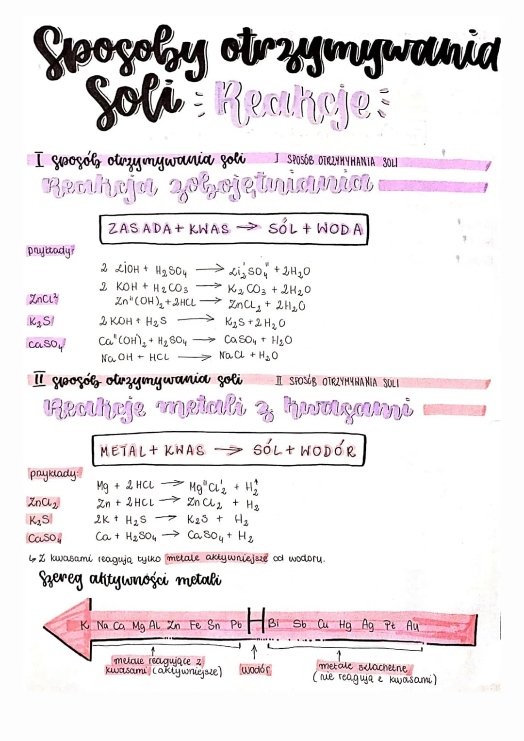 Sposoby otrzymywania
Soli Reakcje:
I sposób otrzymywania soli J SPOSÓB OTRZYMYWANIA SOLI
Rechoja zobojętwiania
ZASADA+KWAS → SÓL + WODA
phyt