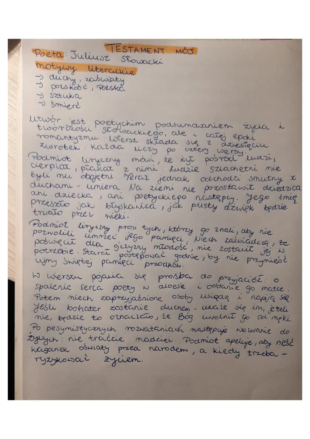 Testament mój Juliusz Słowacki - streszczenie, tekst i interpretacja