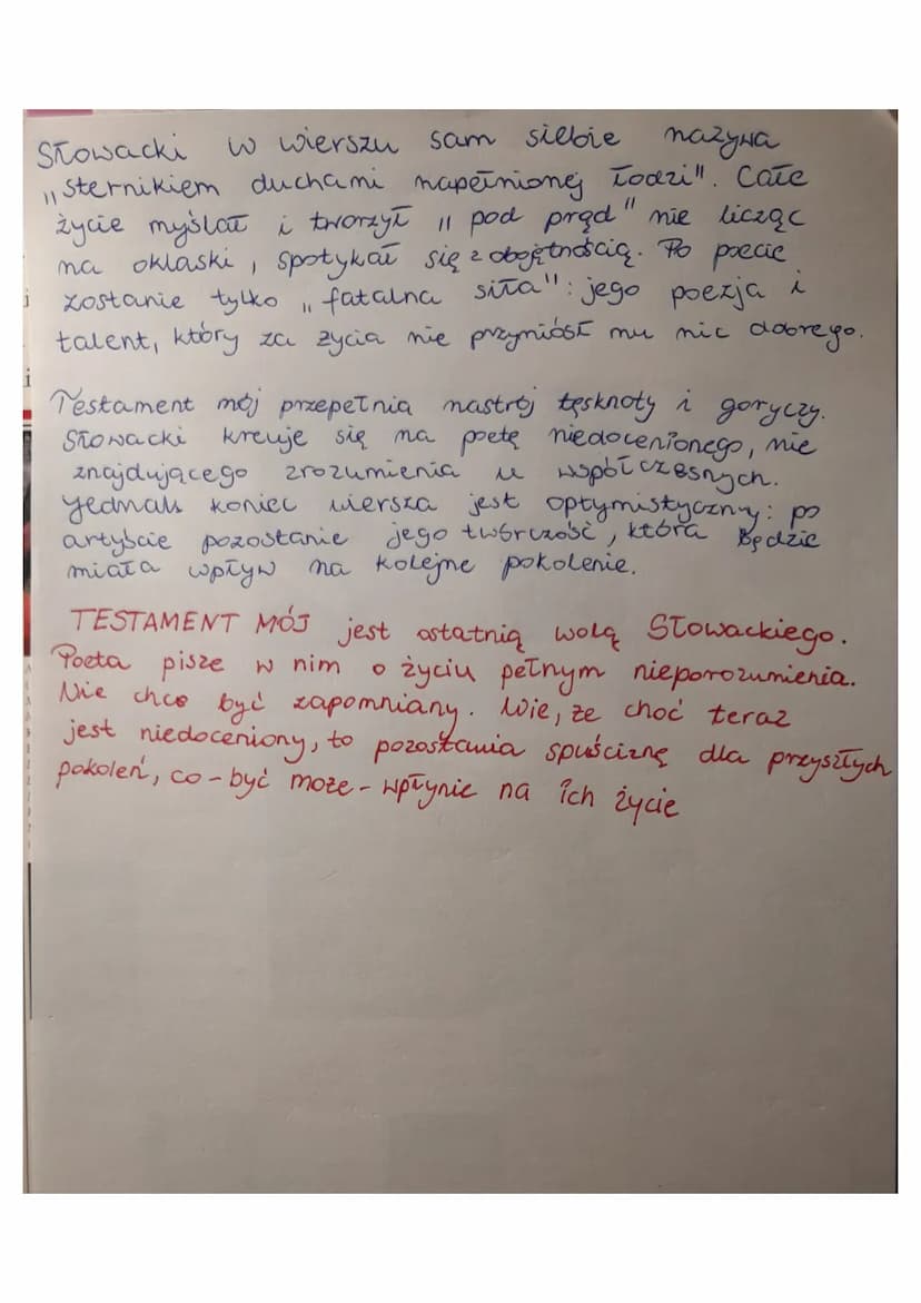 TESTAMENT MÓJ
Poeta: Juliusz Słowacki
motywy literackie
- duchy, zaświaty
polskość, Polska
- Sztuka
→ śmierd
Utwór jest poetyckim podsumowan