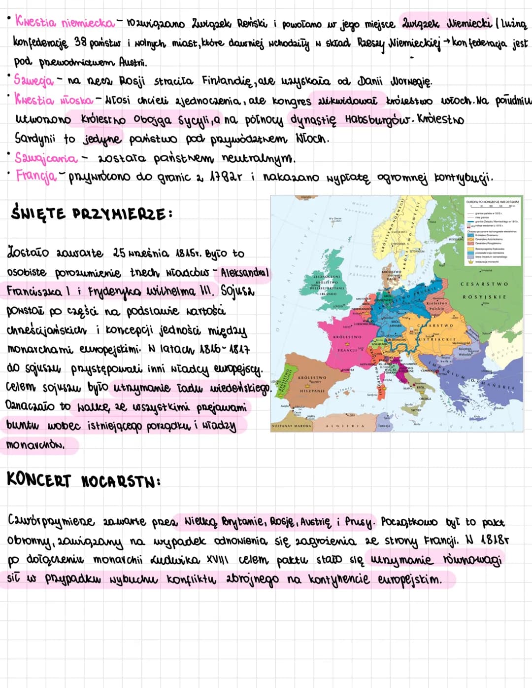 KONGRES NIEDEŃSKI
Kongres rozpoczął się 30 lx 1814r, a zakończył 9 VI 1815r. W dniach 1 11-22 VI zawieszono
obrady- było to tak zwane Sto dn