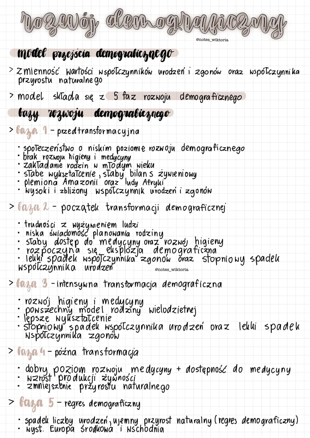 roquý den ograficzny
@notes_wiktoria
model przejścia demograficznego
> Zmienność wartości współczynników urodzeń i zgonów oraz współczynnika