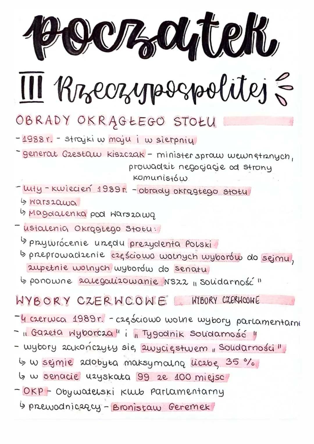 początek
III Rzeczypospolitej
OBRADY OKRĄGŁEGO STOŁu
-1988 r. - strajki w maju i w sierpniu
-generat Gzestaw Kiszczak minister spraw wewnętr