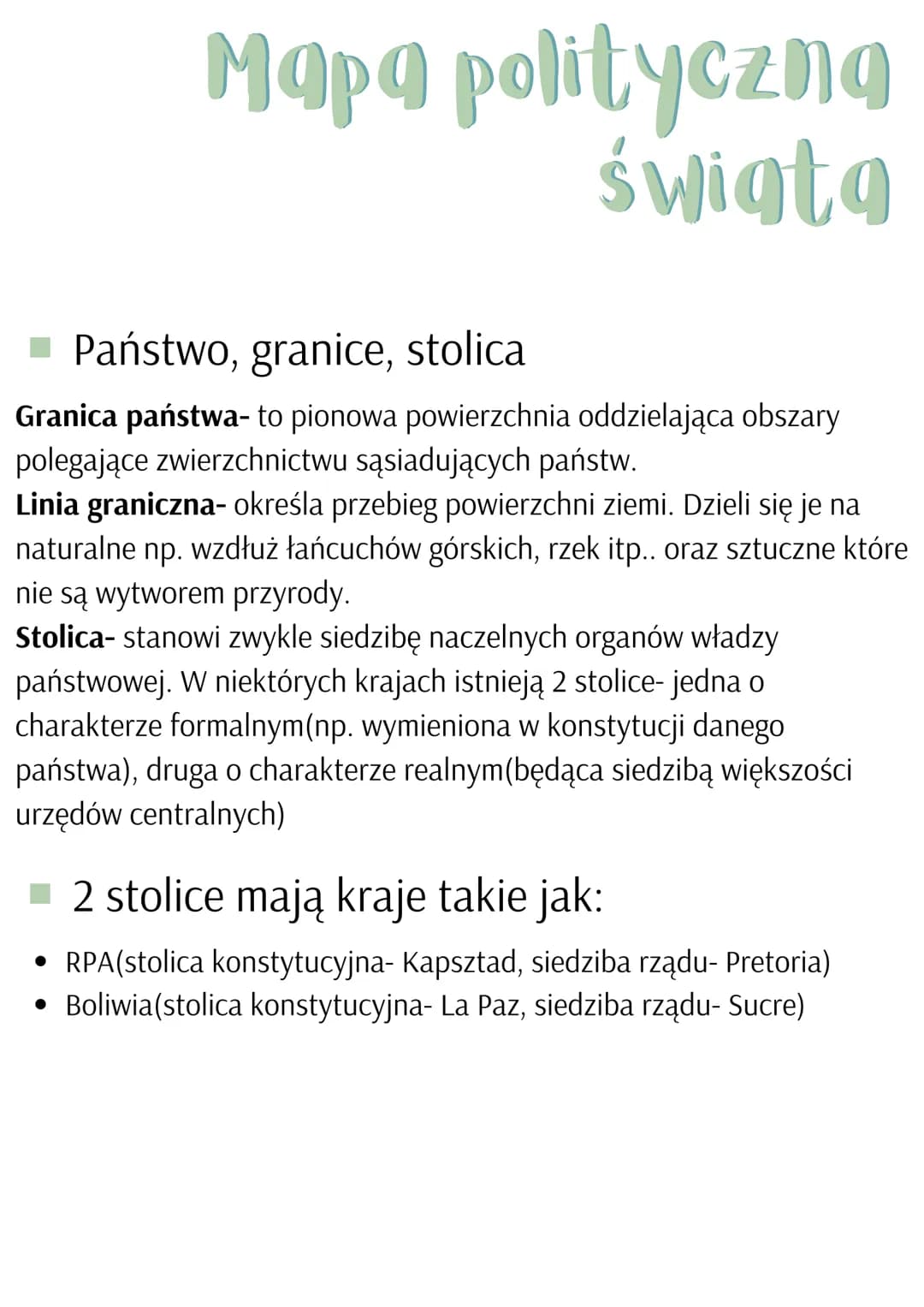 Mapa polityczna
świgta
■ Państwo, granice, stolica
Granica państwa- to pionowa powierzchnia oddzielająca obszary
polegające zwierzchnictwu s