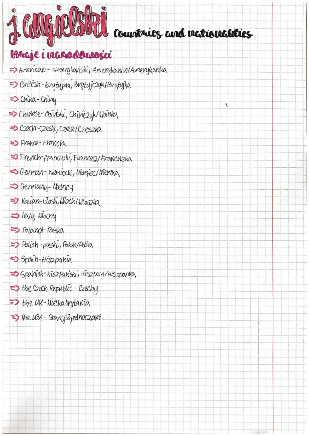 j casielstei
Peaje i narodowości
=> American-amerykański, Amerykanin/Amerykanka
=> British-brytyjski, Brytyjczyk/Brytyjka
=> China - Chiny
=