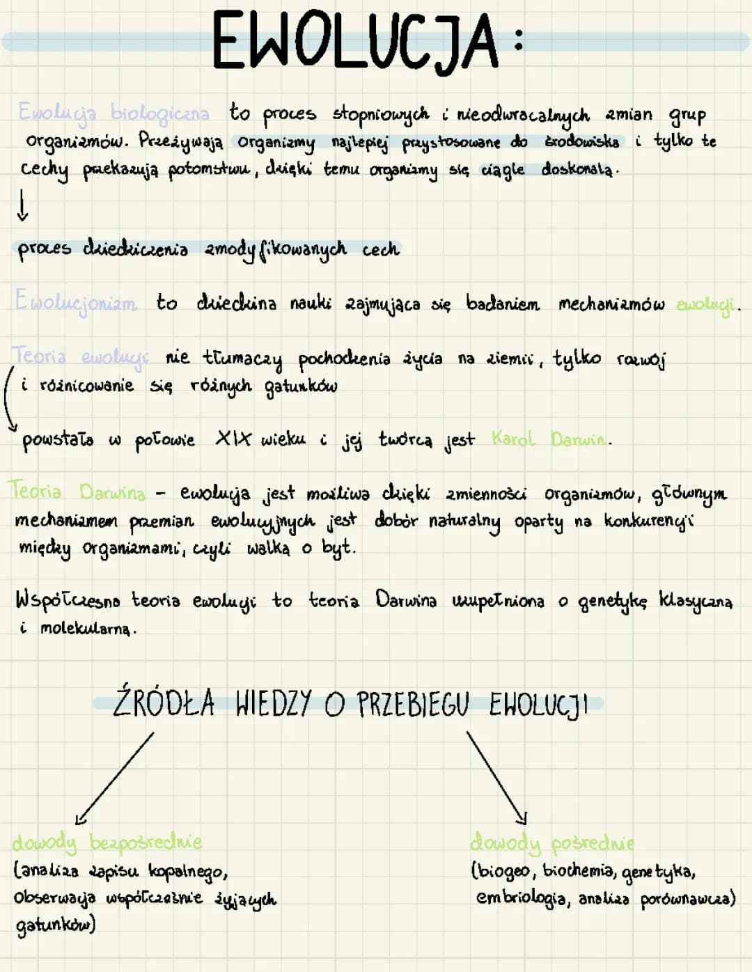 Ewolucja, teoria darwina, ewolucjonizm, dywergencja i konwergencja