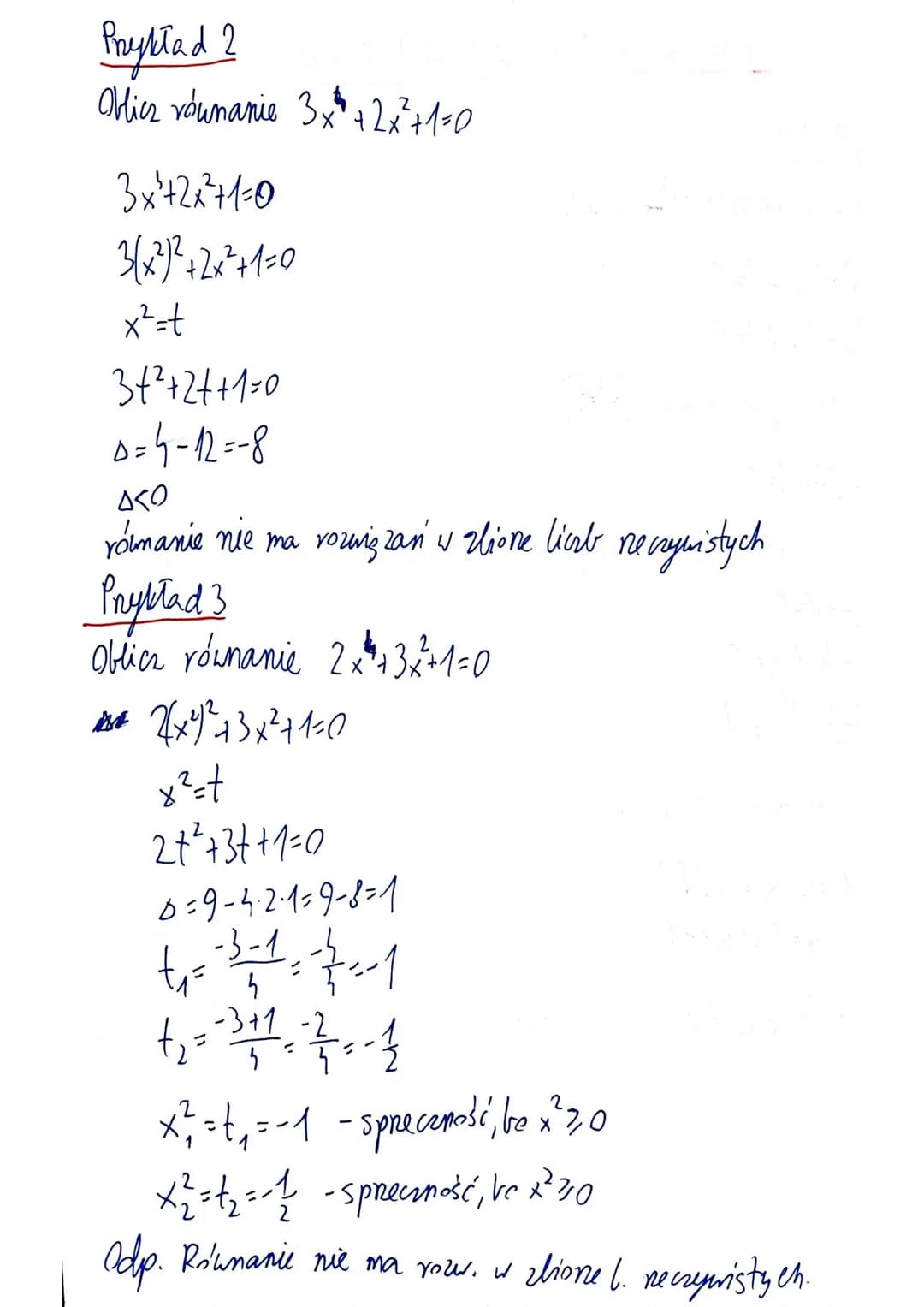 Równania sprowadralne do równań kwadratowych
Przykład 1
Oblicz równanie x2x²+1=0
x² - 2x²+1=0
(x²) ² - 2 x ² + 1 = 0
używamy podstawienia [x
