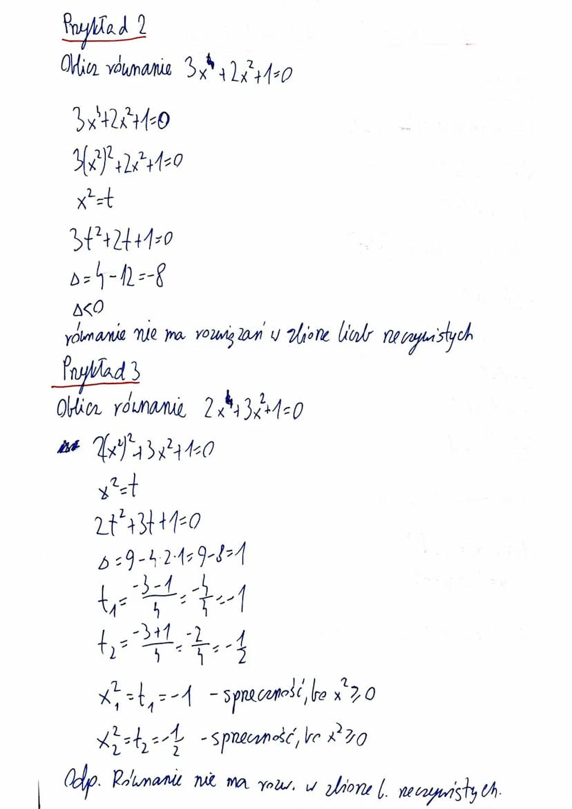 Równania sprowadralne do równań kwadratowych
Przykład 1
Oblicz równanie x2x²+1=0
x² - 2x²+1=0
(x²) ² - 2 x ² + 1 = 0
używamy podstawienia [x