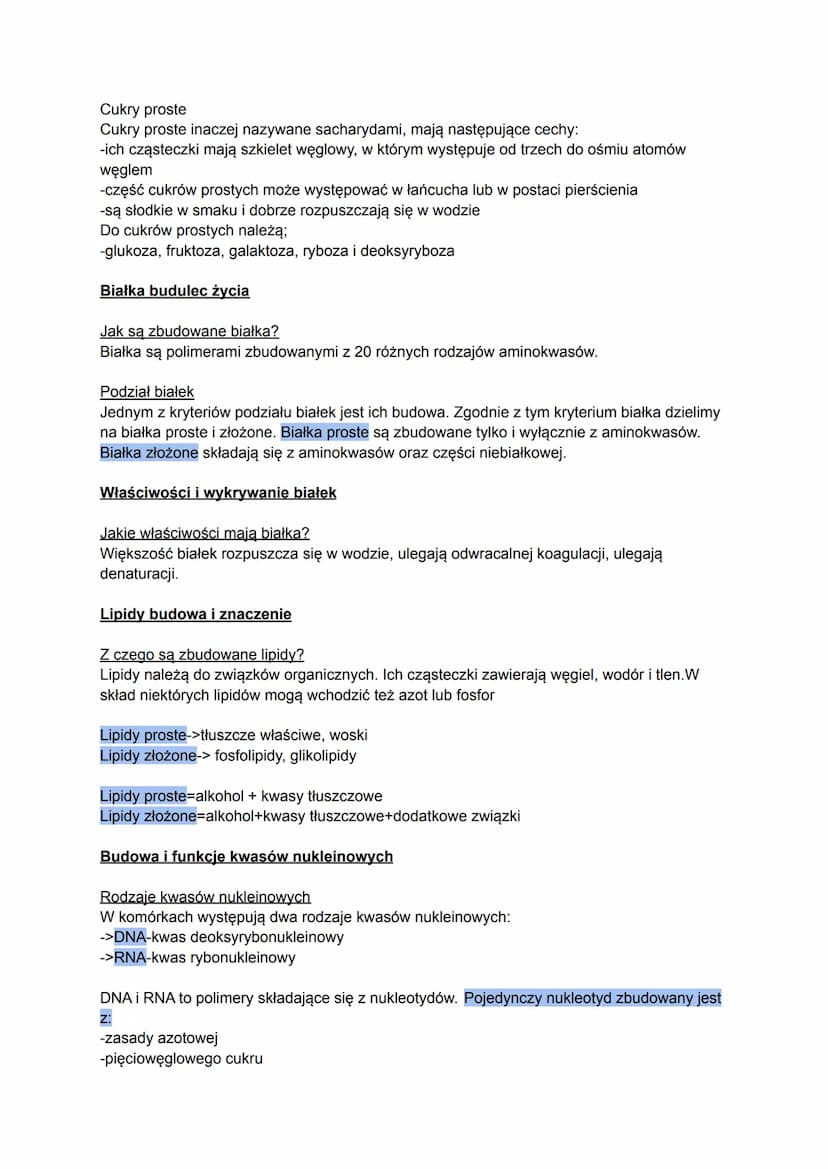 Chemiczne podstawy życia
Podstawowe składniki chemiczne organizmu
Związki organiczne:między innymi: białka, lipidy, węglowodany, kwasy nukle