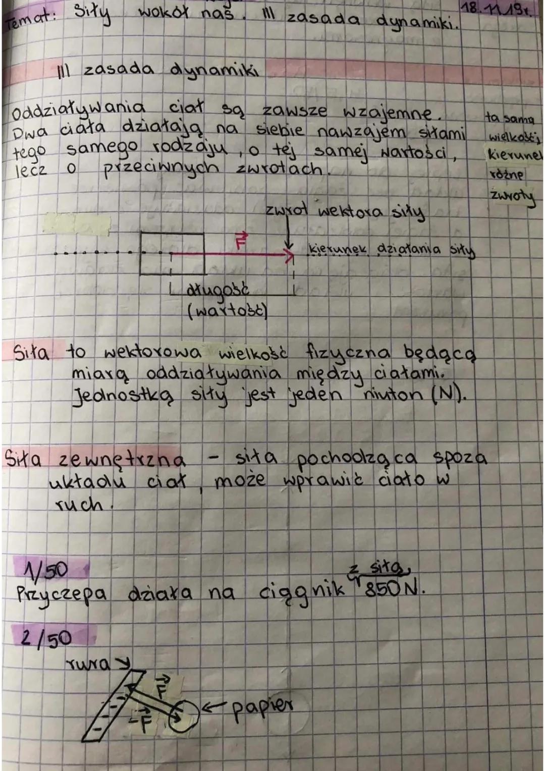 3. zasada dynamiki Newtona - Notatka, Wzory i Przykłady