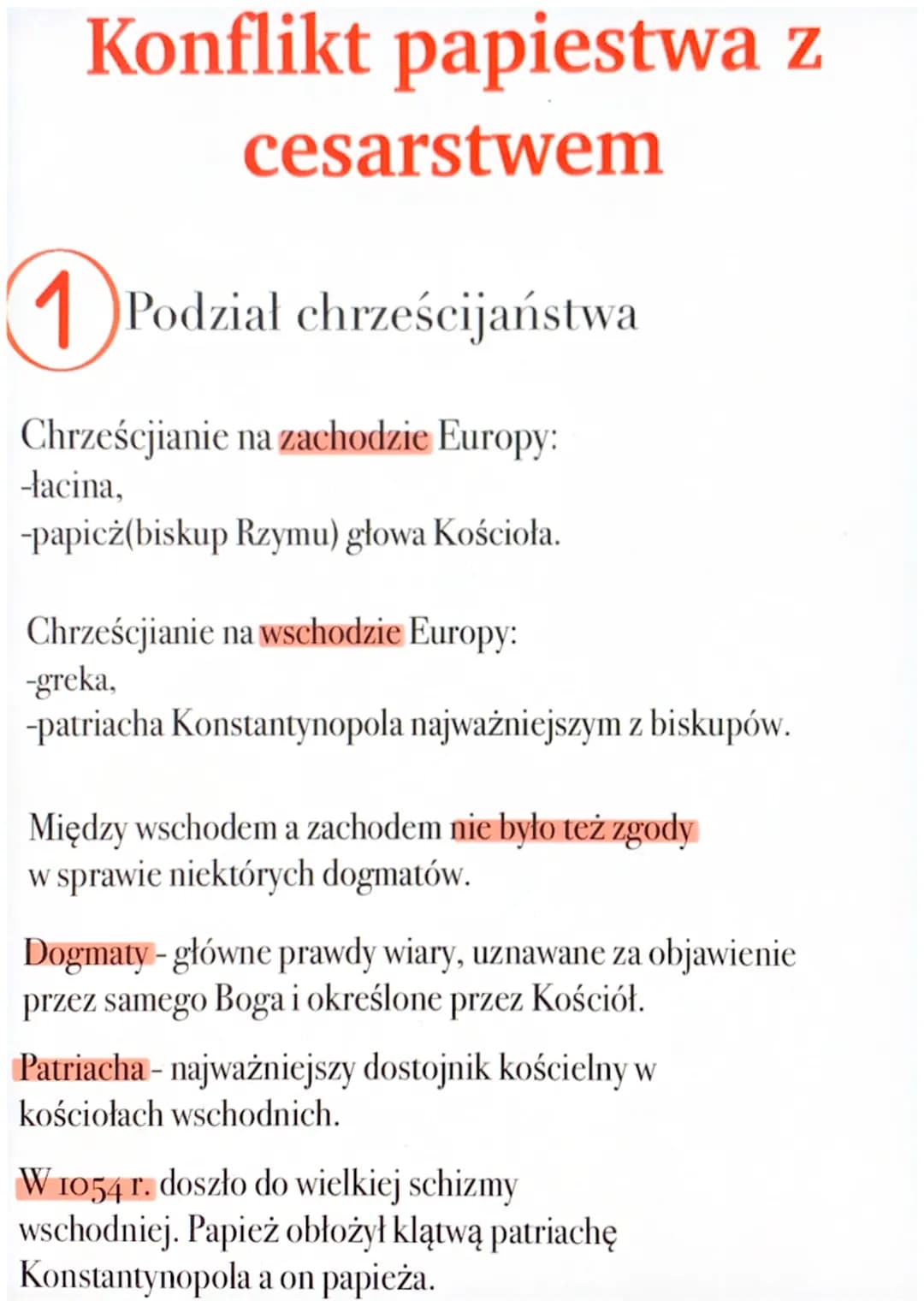 Konflikt papiestwa z
cesarstwem
Podział chrześcijaństwa
Chrześcjianie na zachodzie Europy:
-łacina,
-papicz(biskup Rzymu) głowa Kościoła.
Ch