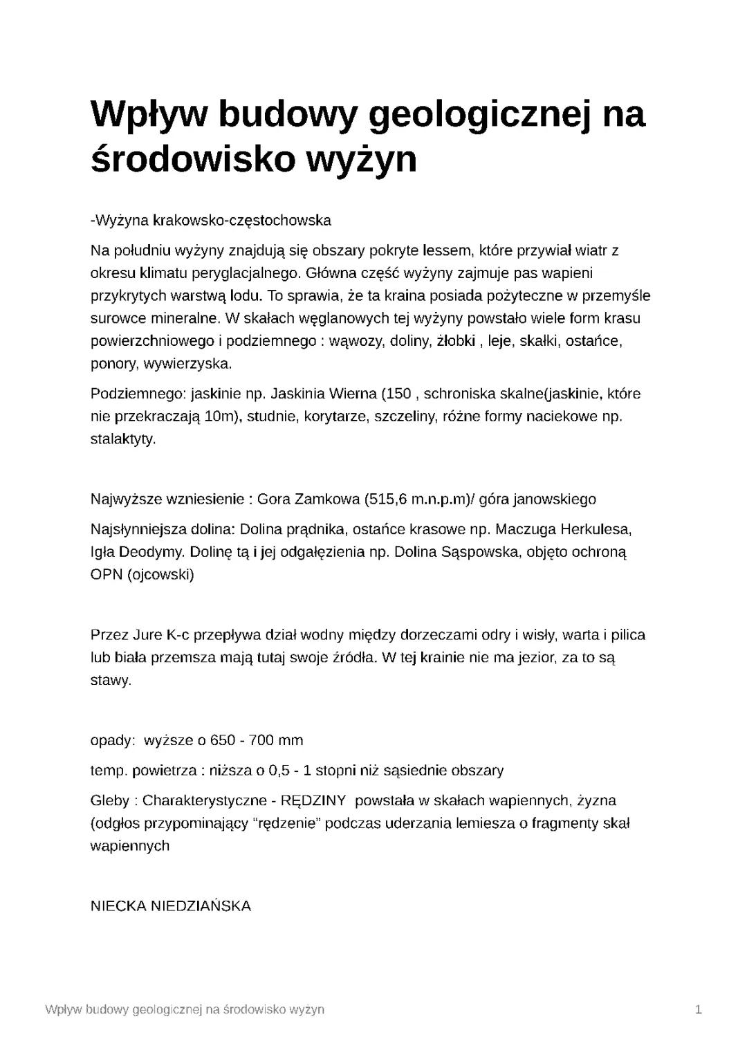 Wpływ budowy geologicznej na środowisko wyżyn