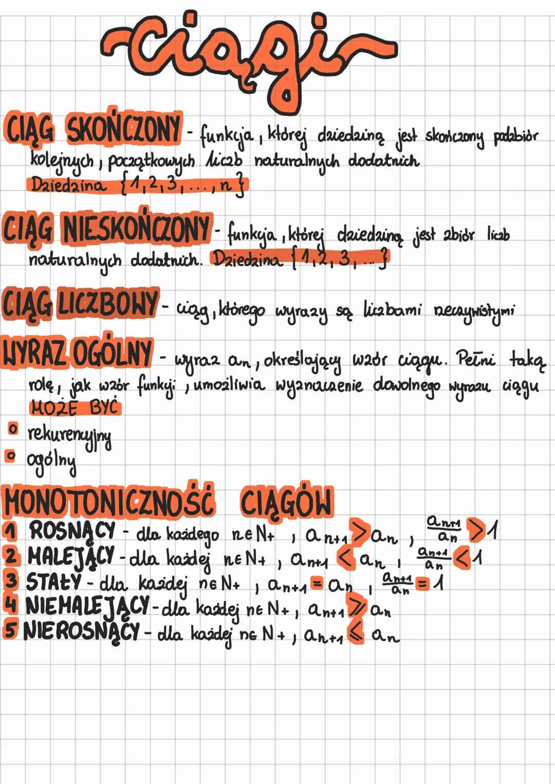 ciągi
CIĄG SKOŃCZONY- funkcja, której dziedziną jest skończony podabiór
kolejnych, początkowych liczb naturalnych dodatnich
Dziedaina {1,2,3