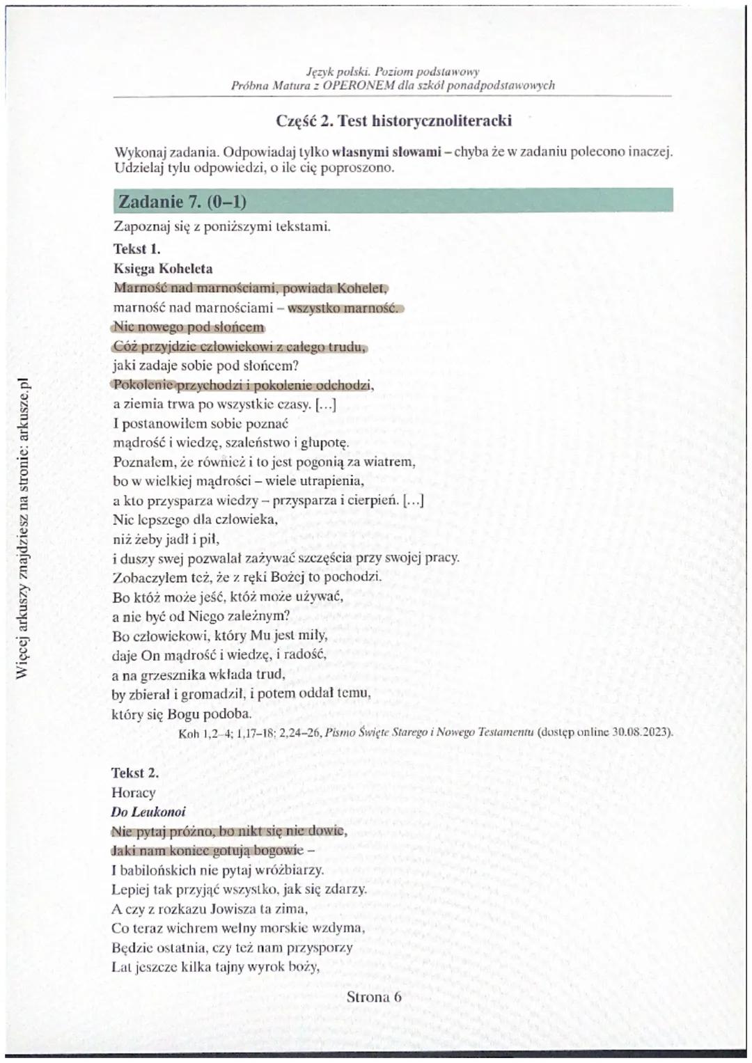 Więcej arkuszy znajdziesz na stronie: arkusze.pl
OPERON
Edukacja jest podróżą
WYPEŁNIA ZDAJĄCY
KOD
PESEL
Arkusz zawiera informacje prawnie c