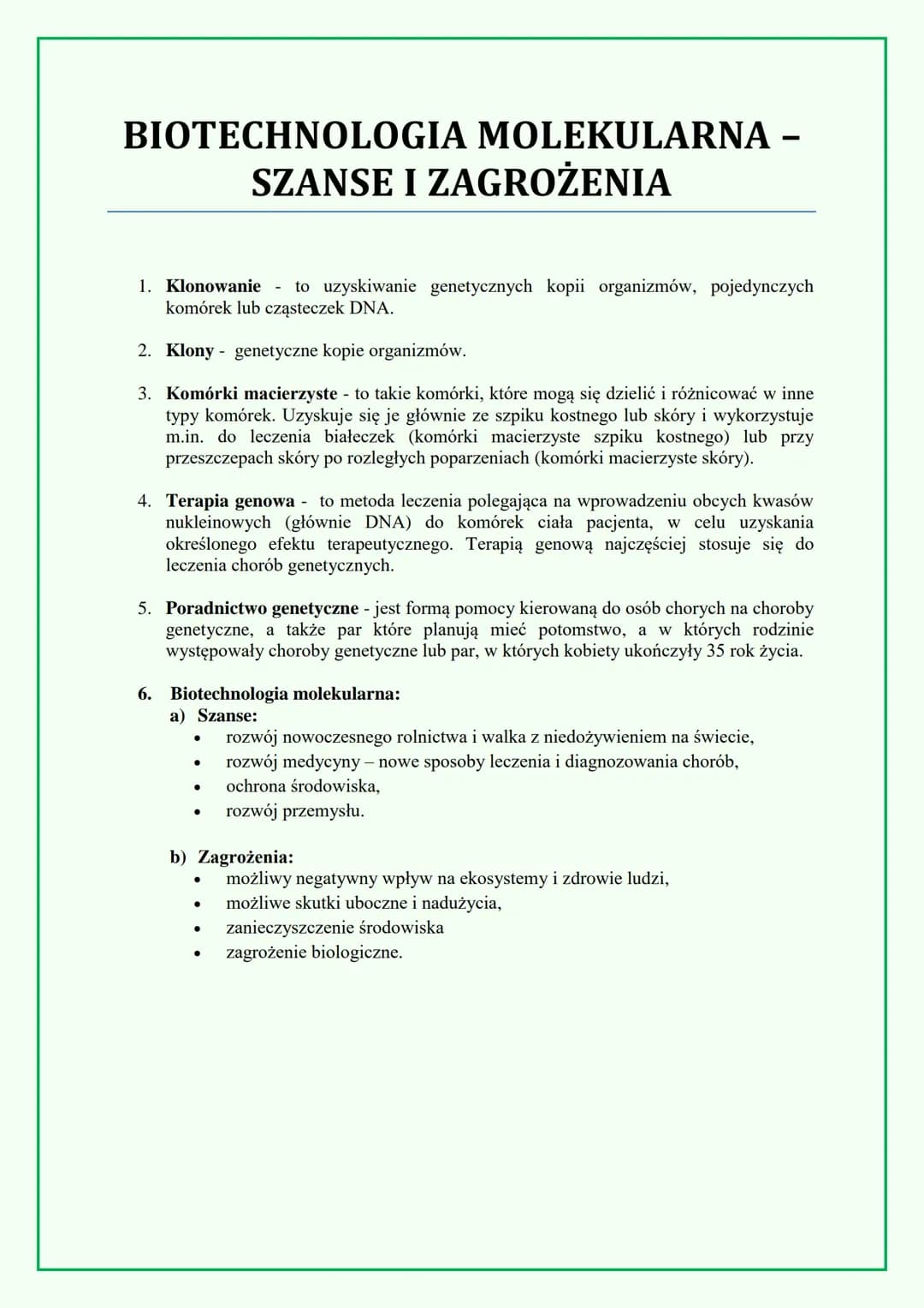 BIOTECHNOLOGIA MOLEKULARNA - SZANSE I ZAGROŻENIA