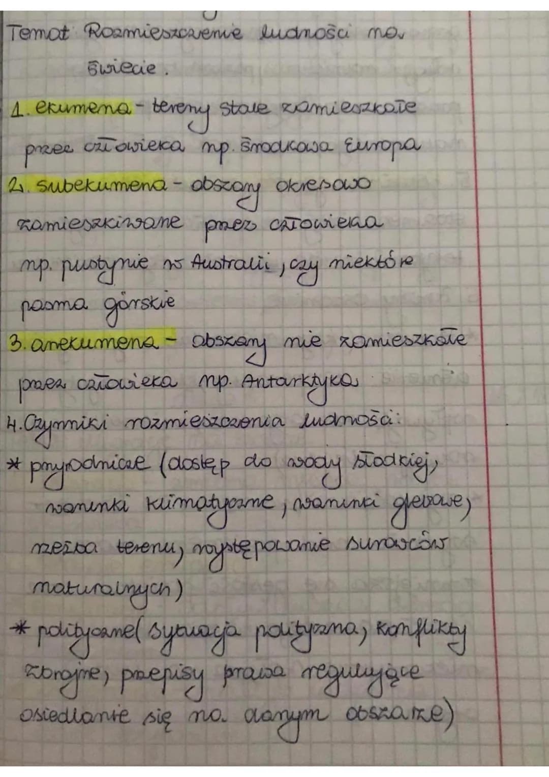 Temat Rozmieszczenie ludności no.
swiecie.
1. ekumens - tereny stale zamieszkałe
człowieka
Smodukowa Europa
przec
mp.
2. Subekumena - obszar