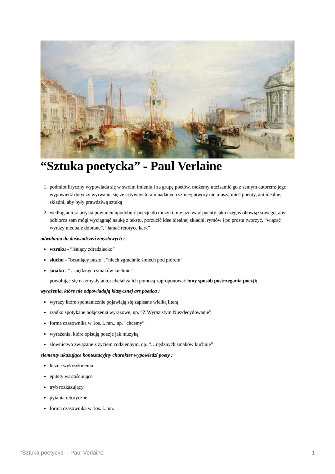 "Sztuka poetycka" - Paul Verlaine
1. podmiot liryczny wypowiada się w swoim imieniu i za grupę poetów, możemy utożsamić go z samym autorem; 
