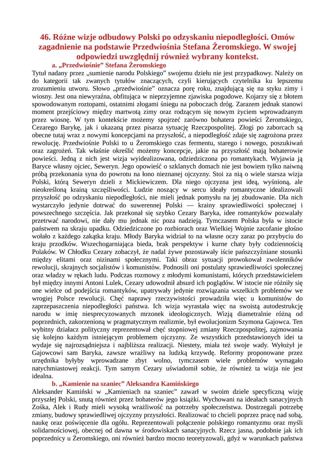 PYTANIA JAWNE
„PRZEDWIOŚNIE” STEFANA ŻEROMSKIEGO
44. Jakie znaczenie ma tytuł dla odczytania sensu utworu? Omów
zagadnienie na podstawie Prz