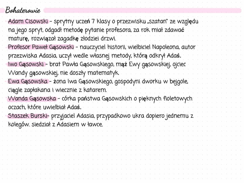Szatan z siódmej klasy
Streszczenie
Adam Cisowski, uczeń warszawskiego gimnazjum, słynie z detektywistycznych umiejętności i
niezwykłych zdo