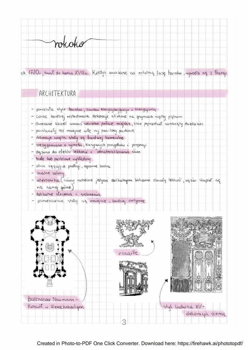 Barok i Rokoko
barok
ok 1575-1770 zaczął się we Włoszech, nowe
ARCHITEKTURA
-N2orowanie no
antyku (kolumny pilastry o antycarych głowicach, 