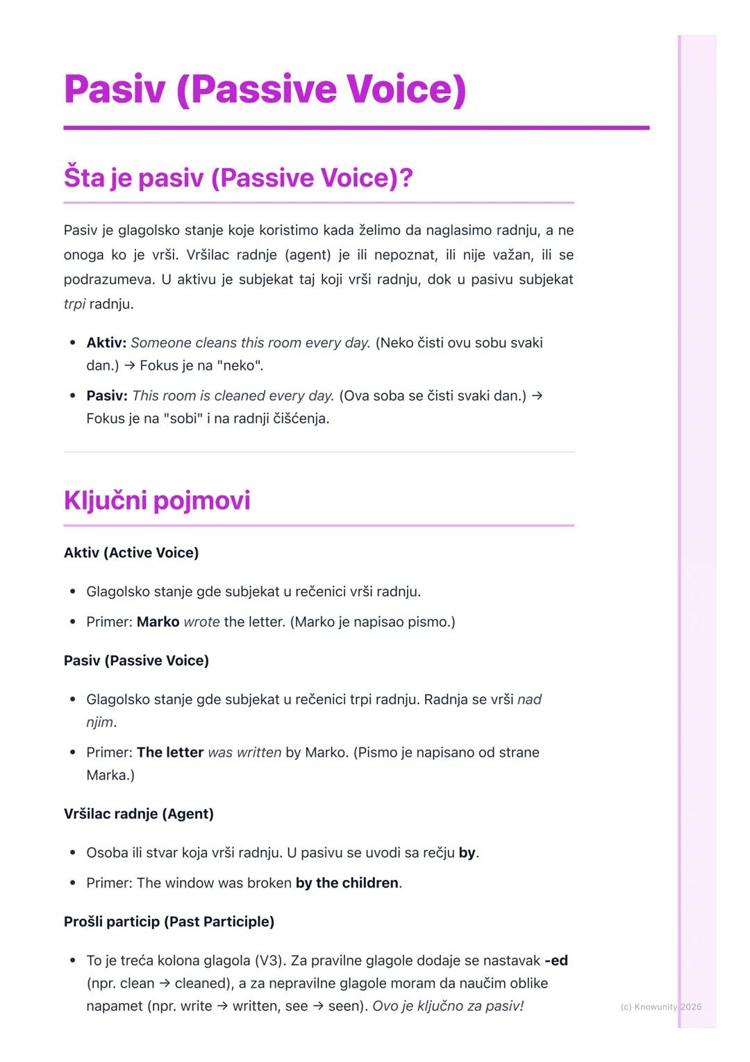 # Pasiv (Passive Voice)

Šta je pasiv (Passive Voice)?

Pasiv je glagolsko stanje koje koristimo kada želimo da naglasimo radnju, a ne
onoga