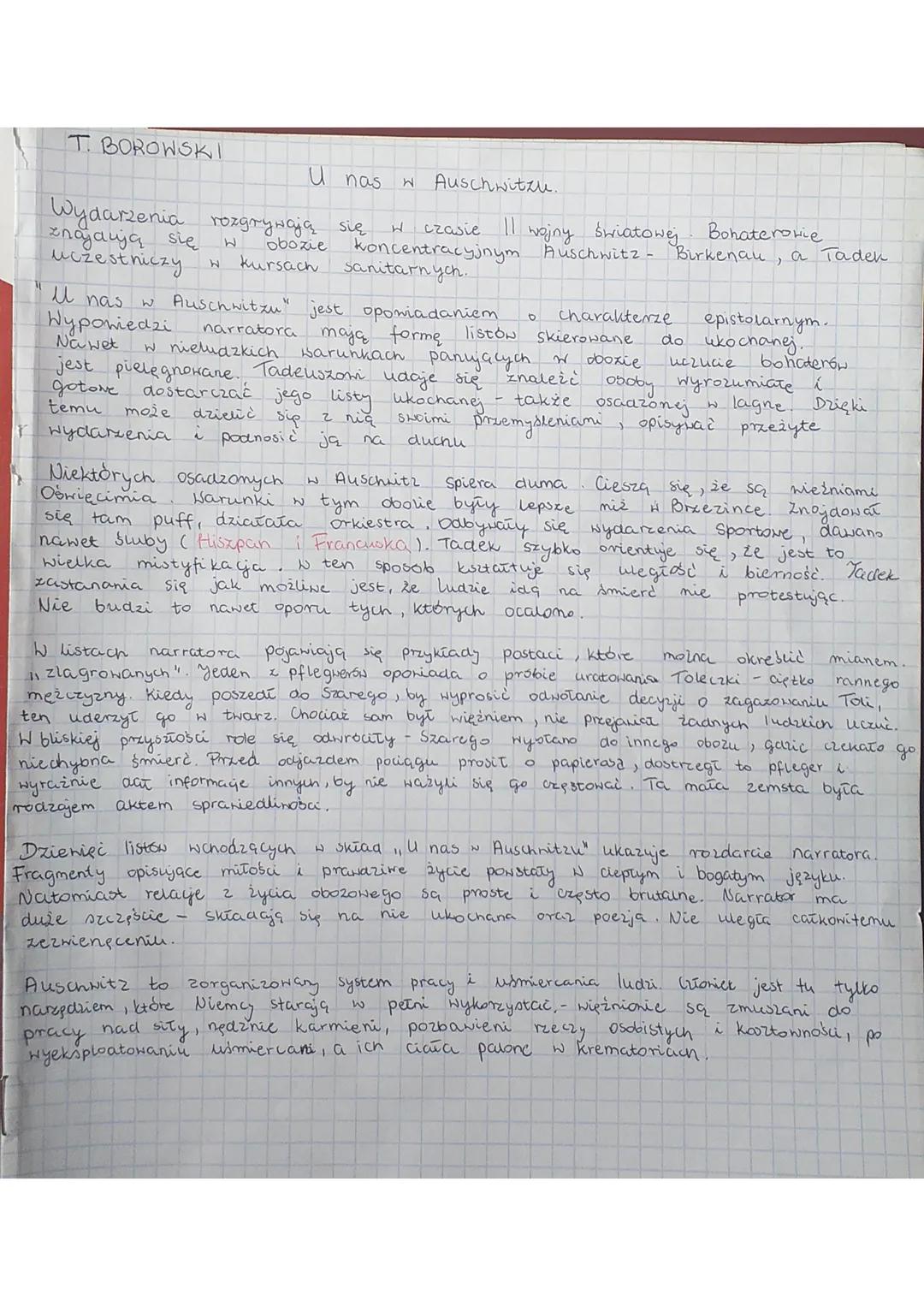 T BOROWSKI
U nas
Wydarzenia rozgrywają się
znajdują się
uczestniczy
W
W
obozie
kursach
Niektórych osadzonych
Oświęcimia
Warunki
W
W
narrator