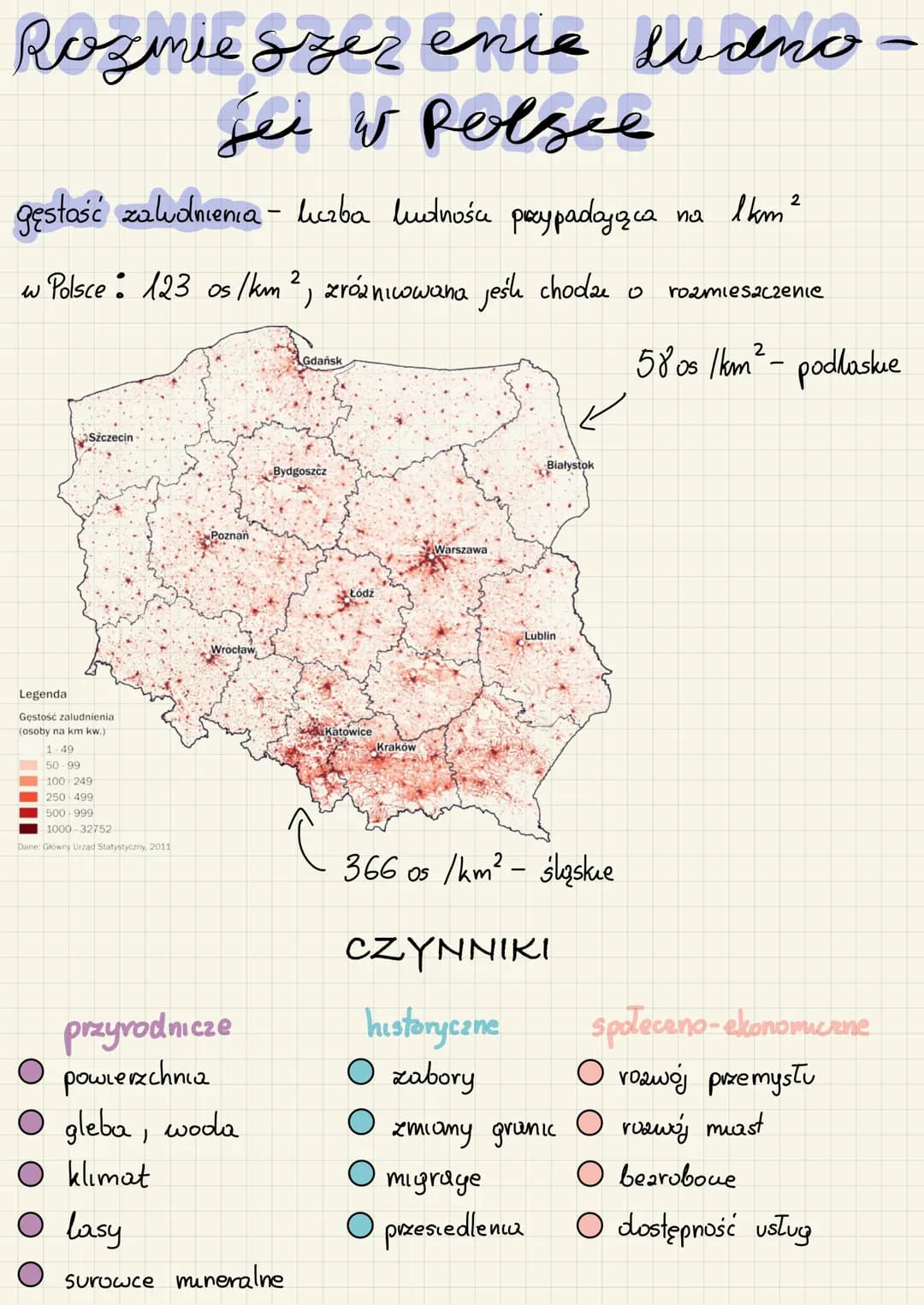 Rozmie szerence ludno-
fei W Polsce
gęstość zaludnienia- liczba ludności przypadająca
w Polsce: 123 os/km2, zróżnicowana jeśli chodzi o
Szcz
