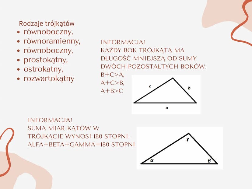 Figury
geometryczne
płaszczyźnie
AUTOR; @SARSOON_ Rodzaje trójkątów
• równoboczny,
równoramienny,
●
• równoboczny,
prostokątny,
ostrokątny,
