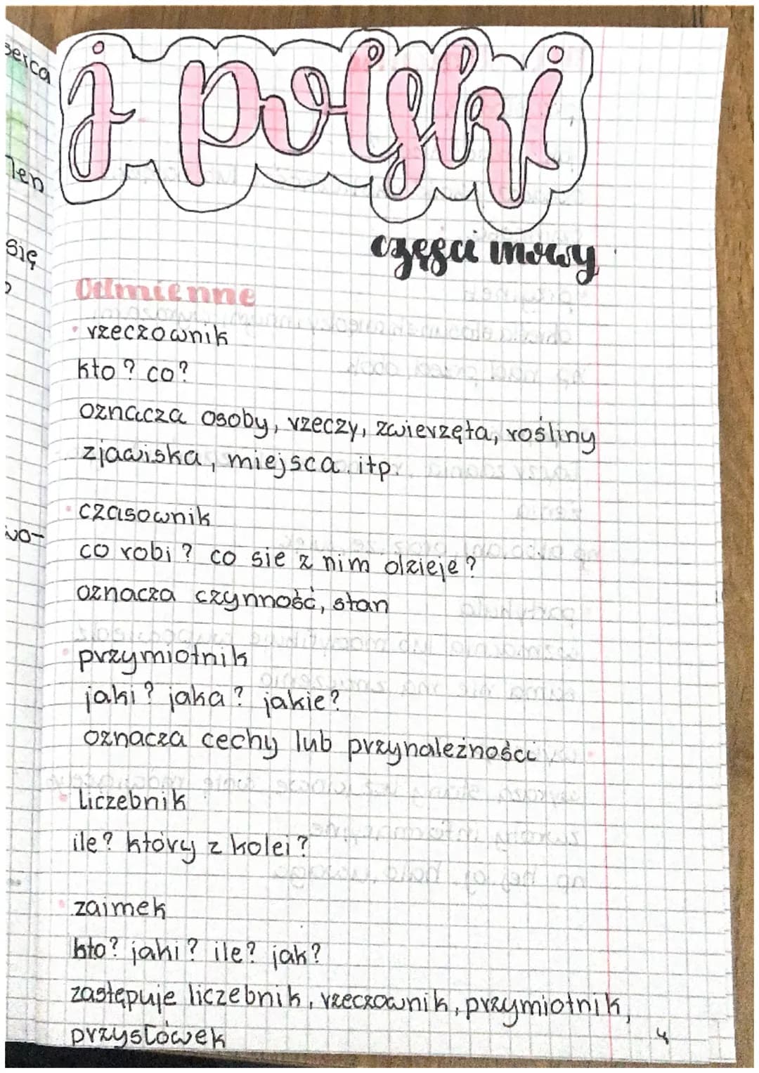 i posht
azega mory
serca
NOT
Odmienne
rzeczownik
kto ? co?
oznacza osoby, vzeczy, zwierzęła, rośliny
zjawiska, miejsca itp.
Czasownik
co rob