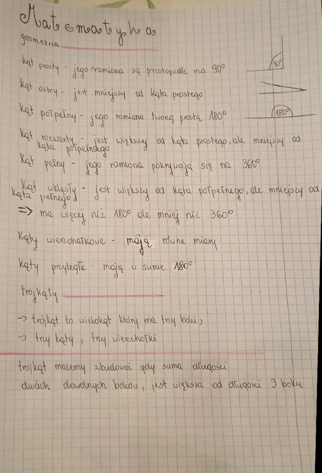 Mate
geometria
e
mato yo he a
kąt prosty - jego ramiona są prostopodle ma 90°
Kąt ostry - jest mniejszy at Kęta prostego
Kąt potpelny - jego