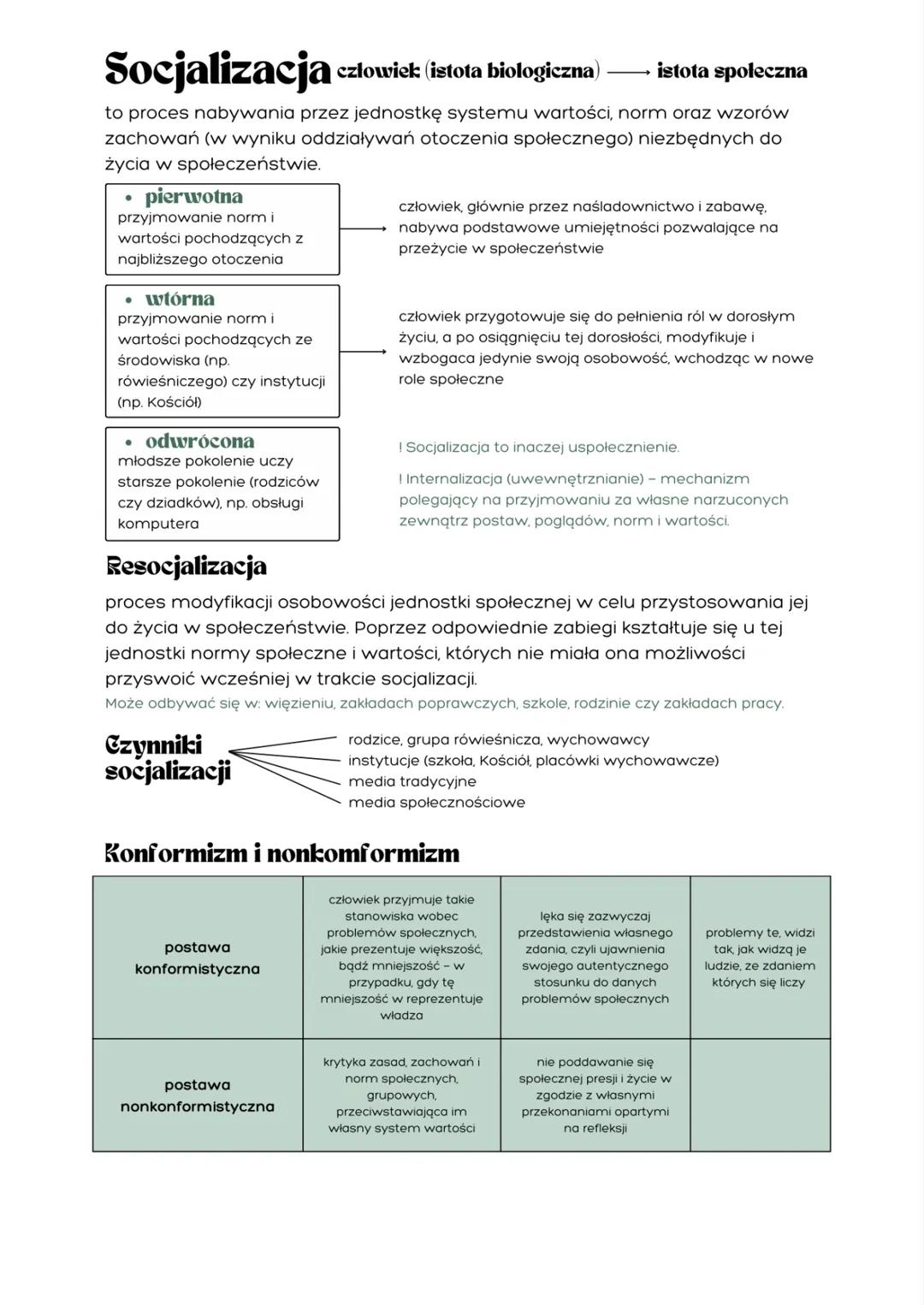 # Socjalizacja człowiek (istota biologiczna) istota spoleczna

to proces nabywania przez jednostkę systemu wartości, norm oraz wzorów
zachow